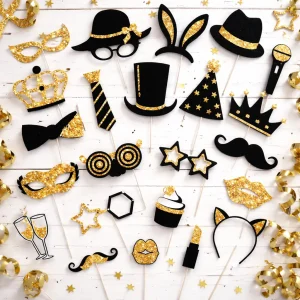 Accessoires Selfie Noir et Doré Mariage