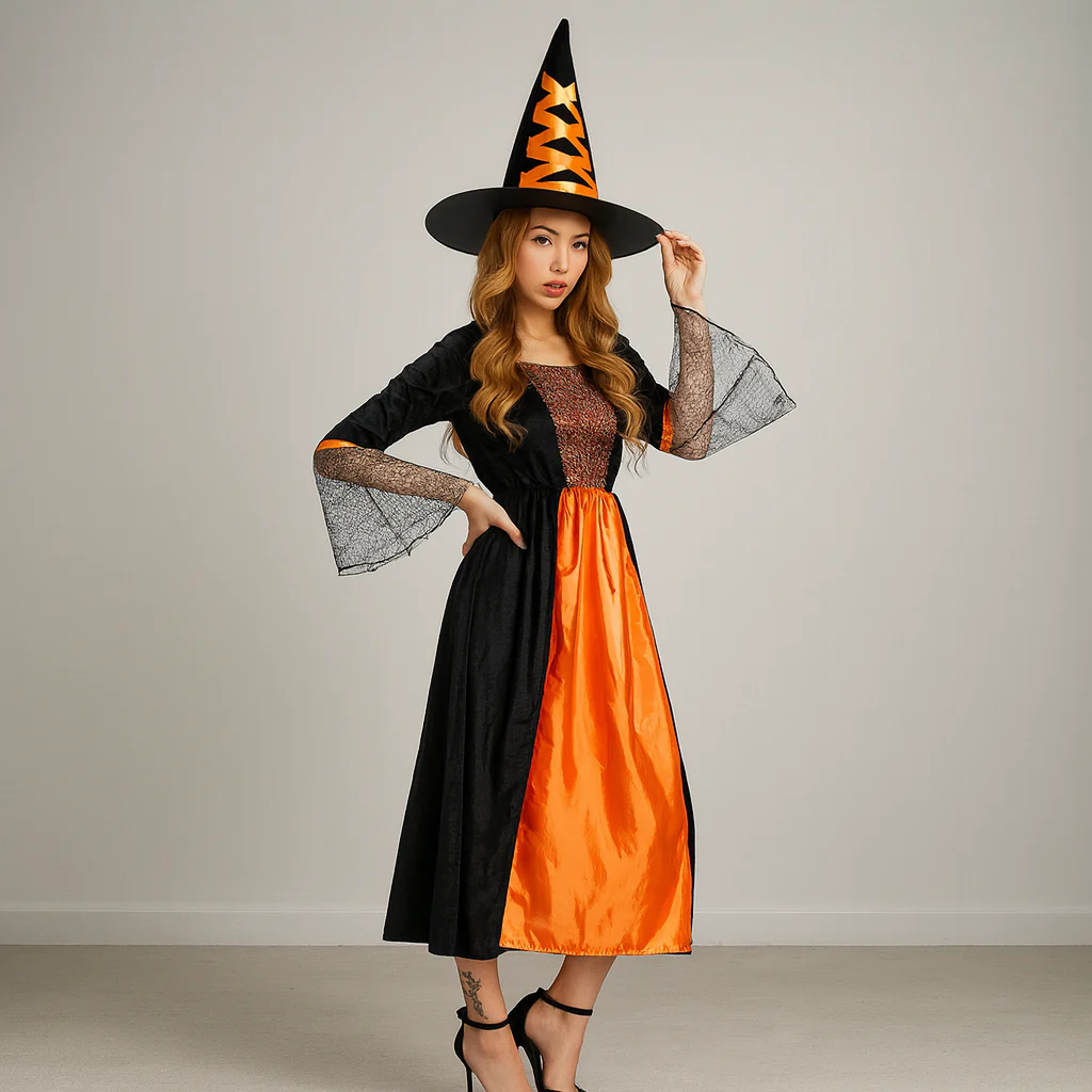 Robe Sorcière Orange et Noir – Image 2